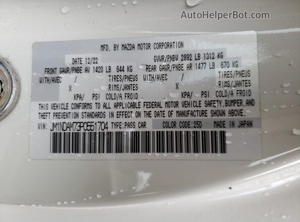 JM1NDAM73P0551704 2023 MAZDA MX-5 White Vista del compartimento del motor