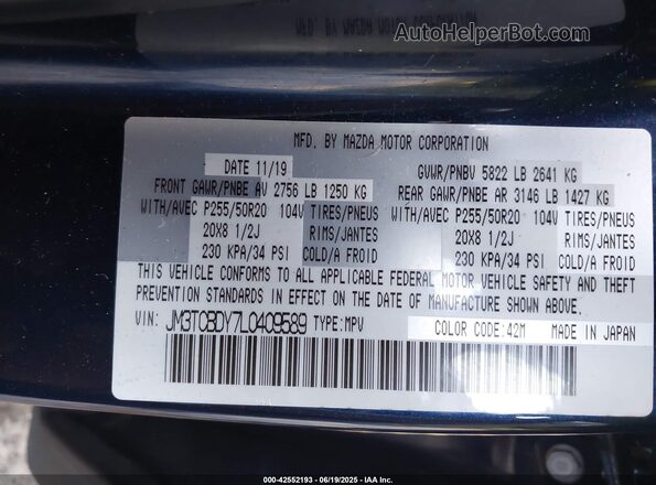 JM3TCBDY7L0409589 2020 MAZDA CX-9 Dark Blue Вид подкапотного пространства