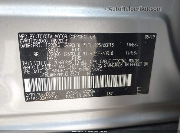 JTMEWRFV8KJ016570 2019 TOYOTA RAV4 HYBRID Silver Widok komory silnika