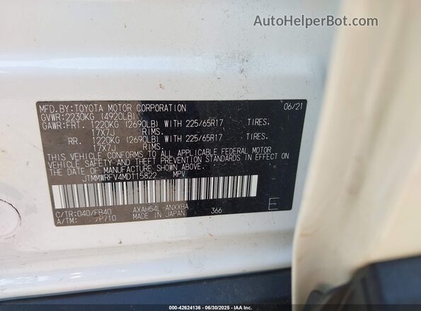 JTMMWRFV4MD115822 2021 TOYOTA LE Белый Вид подкапотного пространства