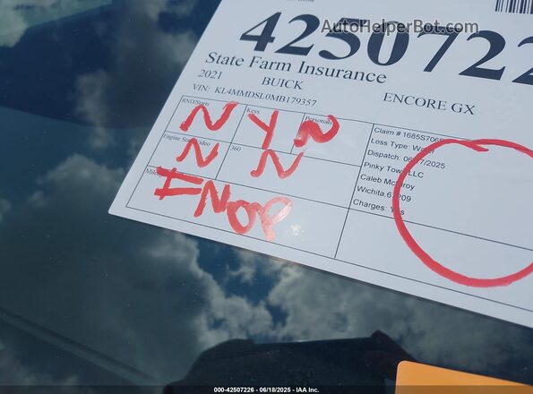 KL4MMDSL0MB179357 2021 BUICK ENCORE Gray Widok tylnych siedzeń