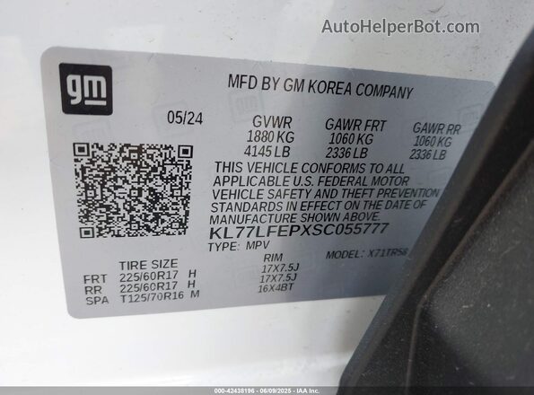 KL77LFEPXSC055777 2025 CHEVROLET TRAX White ძრავის განყოფილების ხედი