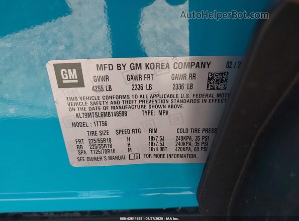 KL79MTSL6MB148598 2021 CHEVROLET TRAILBLAZER Teal Вид підкапотного простору