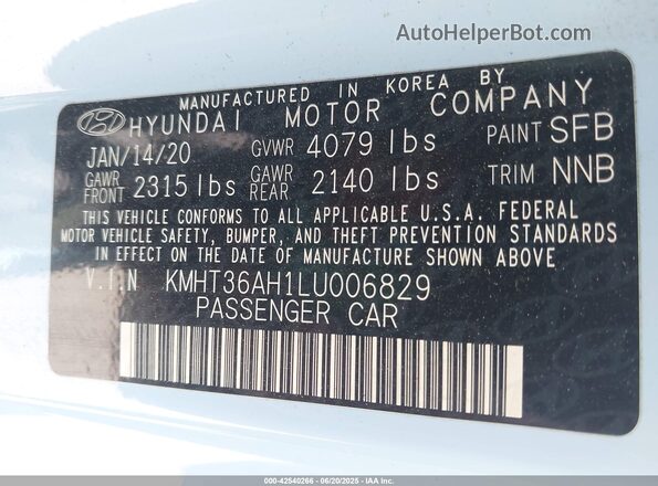 KMHT36AH1LU006829 2020 HYUNDAI VELOSTER N Light Blue Вид подкапотного пространства
