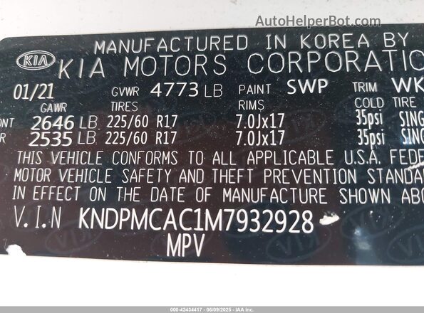 KNDPMCAC1M7932928 2021 KIA SPORTAGE White Вид підкапотного простору
