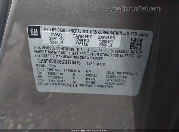 LRBFXESX8GD170475 2016 BUICK ENVISION Brown Вид підкапотного простору