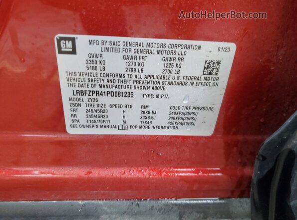 LRBFZPR41PD081235 2023 BUICK ENVISION Red Вид наклейки з VIN-кодом