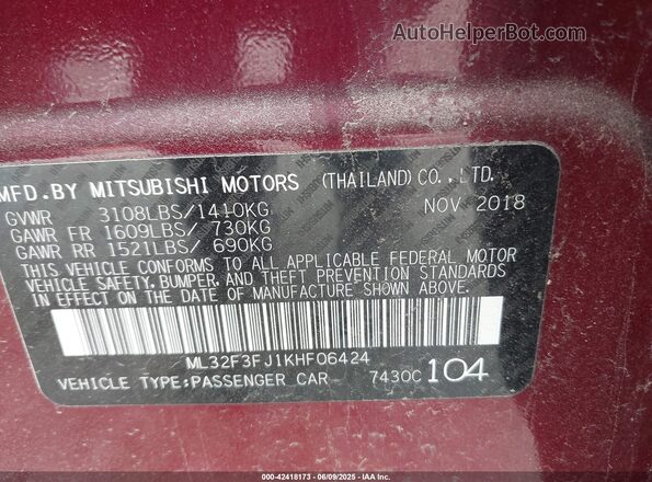 ML32F3FJ1KHF06424 2019 MITSUBISHI MIRAGE G4 Red Շարժիչի բաժամունքի տեսք