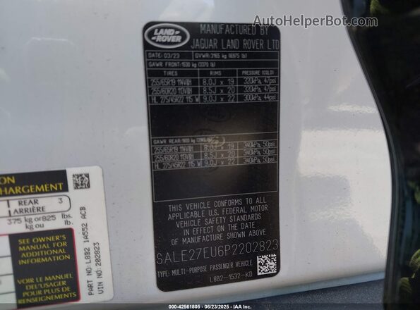 SALE27EU6P2202823 2023 LAND ROVER DEFENDER White Շարժիչի բաժամունքի տեսք