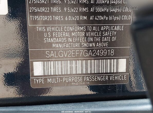 SALGV2EF7GA249918 2016 LAND ROVER RANGE ROVER Black Вид підкапотного простору