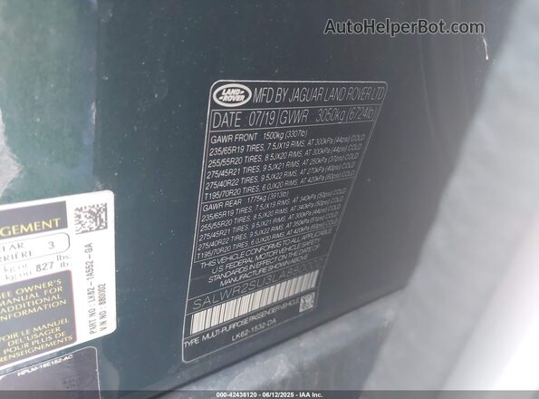 SALWR2SU3LA880002 2020 LAND ROVER RANGE ROVER SPORT Зеленый Вид подкапотного пространства