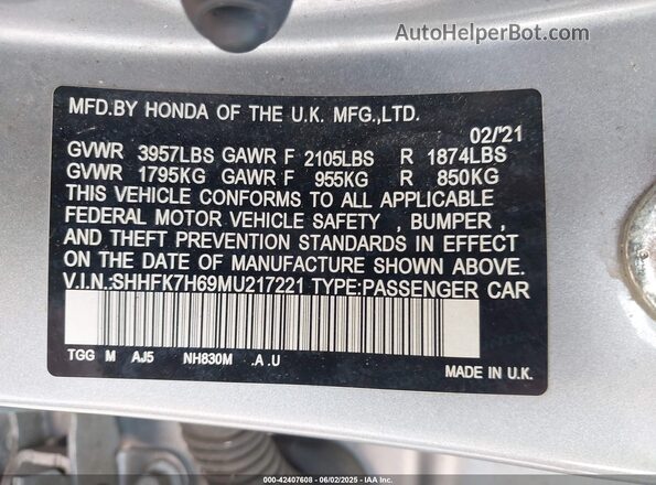 SHHFK7H69MU217221 2021 HONDA CIVIC Silver Engine compartment view