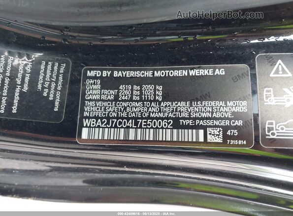 WBA2J7C04L7E50062 2020 BMW M2 Black ძრავის განყოფილების ხედი