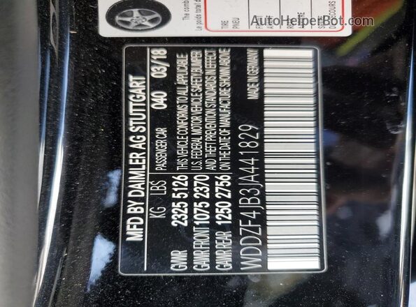 WDDZF4JB3JA441829 2018 MERCEDES-BENZ E Черный Вид наклейки с VIN-кодом
