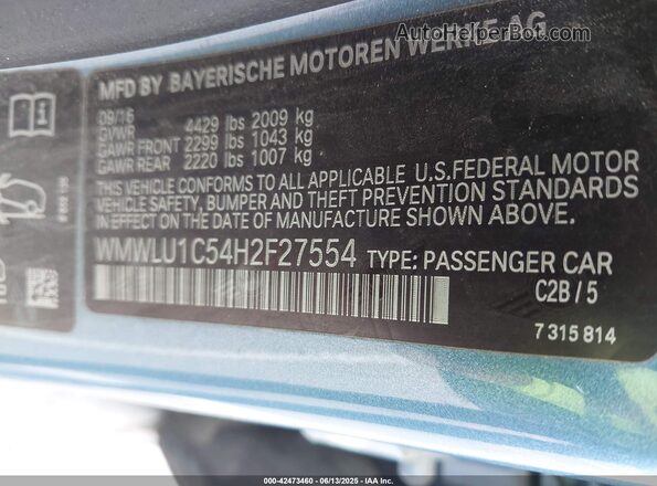 WMWLU1C54H2F27554 2017 MINI CLUBMAN Light Blue Вид подкапотного пространства