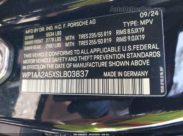 WP1AA2A5XSLB03837 2025 PORSCHE MACAN Черный Вид подкапотного пространства