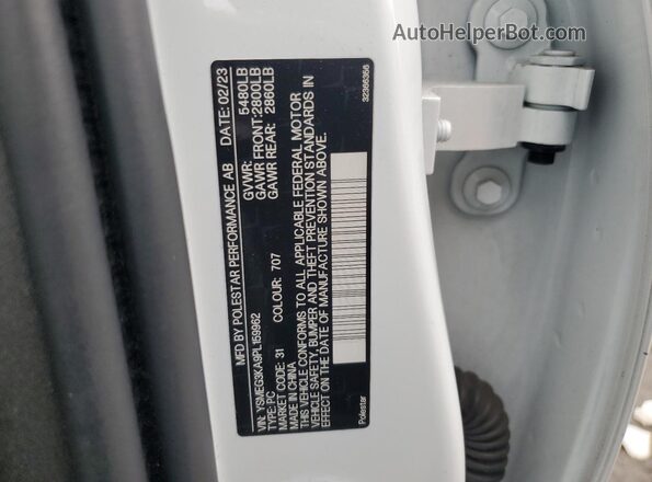 YSMEG3KA9PL159962 2023 POLESTAR 2 White Vista de la etiqueta del VIN