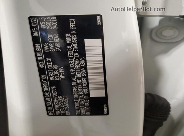 YV4K92HM4P2037016 2023 VOLVO XC40 White VIN sticker view
