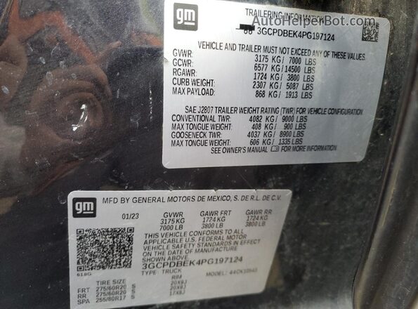 3GCPDBEK4PG197124 2023 CHEVROLET ALL MODELS Gray Vista de la etiqueta del VIN