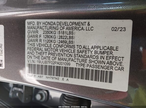 19UUB7F02PA001099 2023 ACURA TLX Gray Widok komory silnika