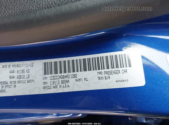 1C3CCCAG8HN511282 2017 CHRYSLER 200 Синий Вид подкапотного пространства