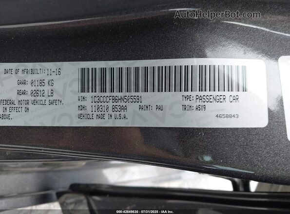 1C3CCCFB6HN505591 2017 CHRYSLER 200 Серый Вид подкапотного пространства