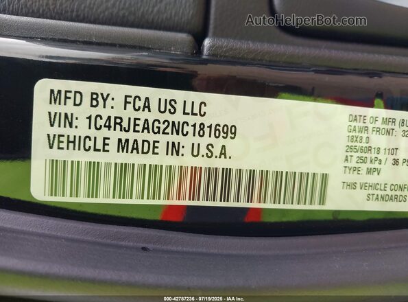 1C4RJEAG2NC181699 2022 JEEP GRAND CHEROKEE WK Black Vista del compartimento del motor