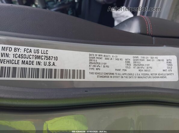 1C4SDJCT9MC758710 2021 DODGE DURANGO Серый Вид подкапотного пространства