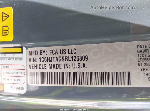1C6HJTAG9RL126809 2024 JEEP GLADIATOR Gray Widok komory silnika
