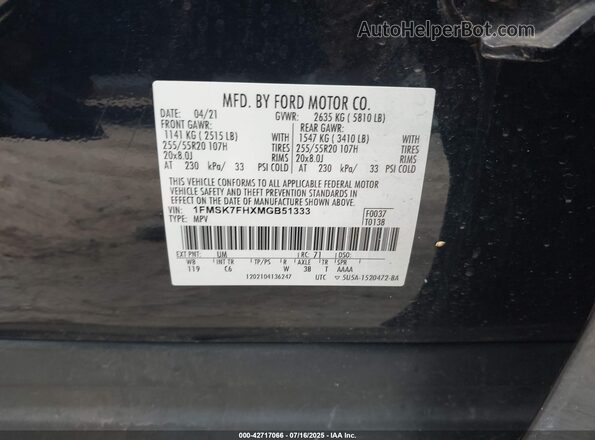 1FMSK7FHXMGB51333 2021 FORD FORD EXPLORER Черный Вид подкапотного пространства