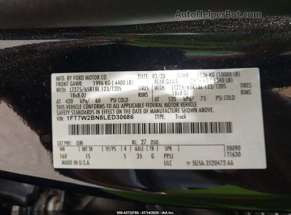1FT7W2BN8LED30686 2020 FORD F-250 Black Widok komory silnika