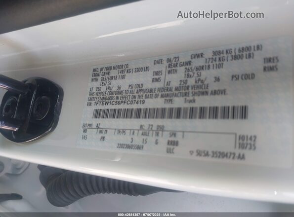 1FTEW1C56PFC07419 2023 FORD F150 White Widok komory silnika