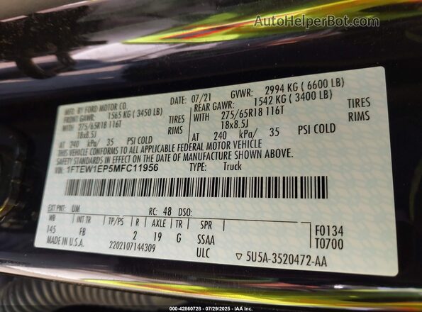 1FTEW1EP5MFC11956 2021 FORD F150 Black ძრავის განყოფილების ხედი