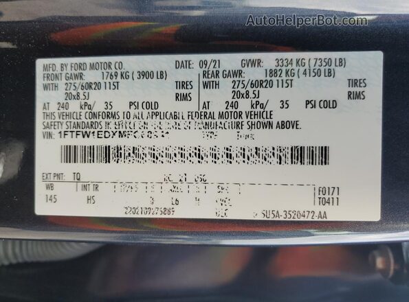 1FTFW1EDXMFC68941 2021 FORD F150 Blue Vista del compartimento del motor