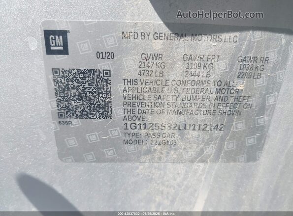 1G11Z5S32LU112142 2020 CHEVROLET IMPALA Серебряный Вид подкапотного пространства
