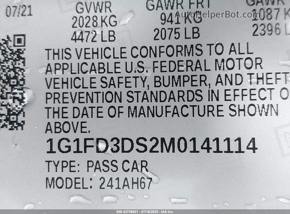 1G1FD3DS2M0141114 2021 CHEVROLET CAMARO Черный Вид подкапотного пространства