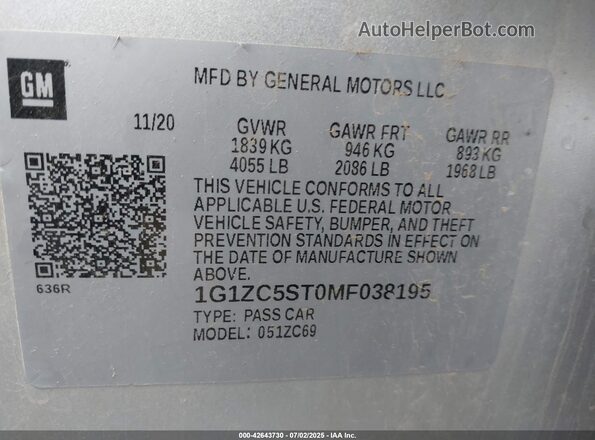 1G1ZC5ST0MF038195 2021 CHEVROLET MALIBU Silver Engine compartment view