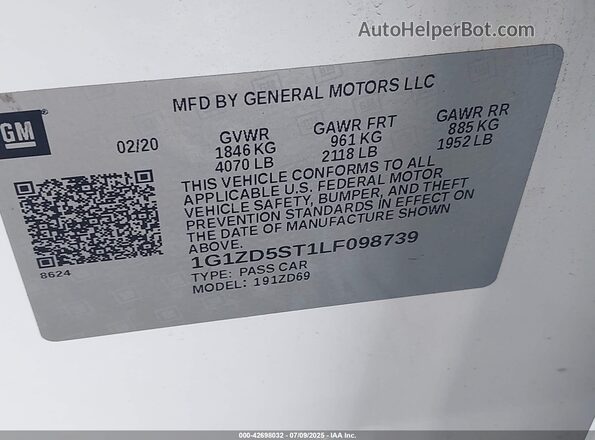1G1ZD5ST1LF098739 2020 CHEVROLET MALIBU White Widok komory silnika