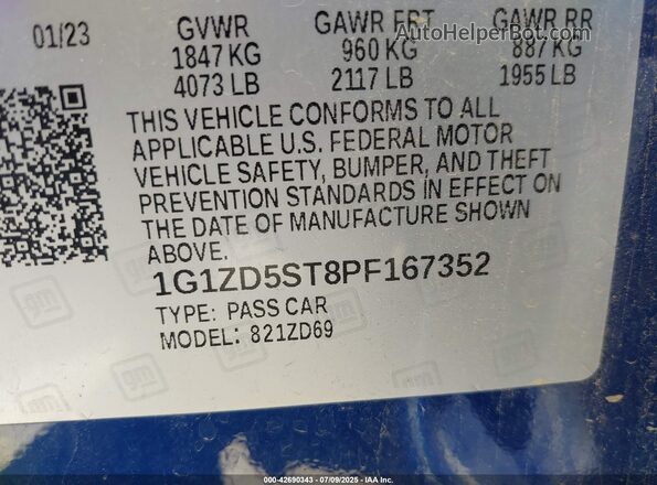 1G1ZD5ST8PF167352 2023 CHEVROLET MALIBU Blue Շարժիչի բաժամունքի տեսք