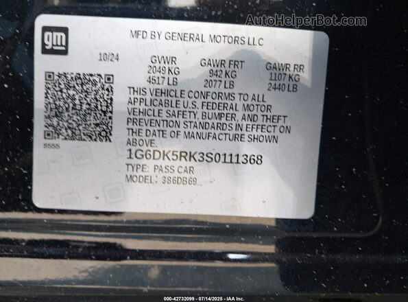 1G6DK5RK3S0111368 2025 CADILLAC CT4 Black Widok komory silnika