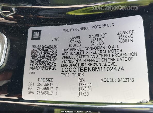 1GCGTBEN8M1102474 2021 CHEVROLET COLORADO Black Engine compartment view