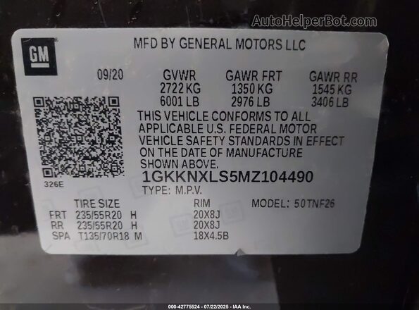 1GKKNXLS5MZ104490 2021 GMC ACADIA Red Widok komory silnika
