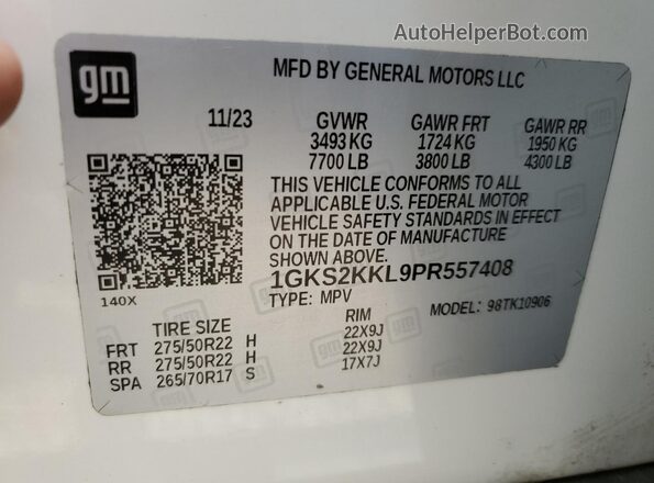 1GKS2KKL9PR557408 2023 GMC YUKON White Widok wnętrza 360 stopni