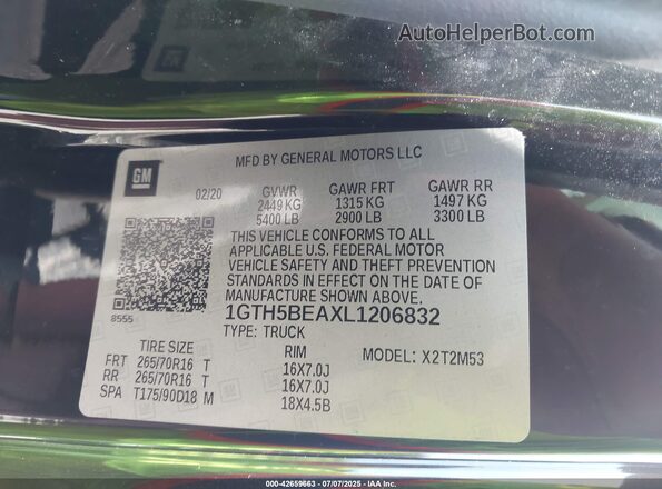 1GTH5BEAXL1206832 2020 GMC CANYON Черный Вид подкапотного пространства