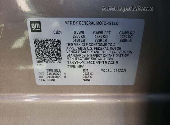 1GYFZCR40RF167406 2024 CADILLAC XT4 Коричневый Вид наклейки с VIN-кодом