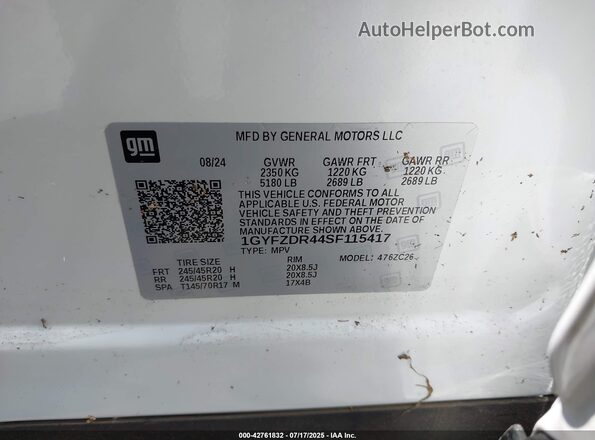 1GYFZDR44SF115417 2025 CADILLAC XT4 Белый Вид подкапотного пространства