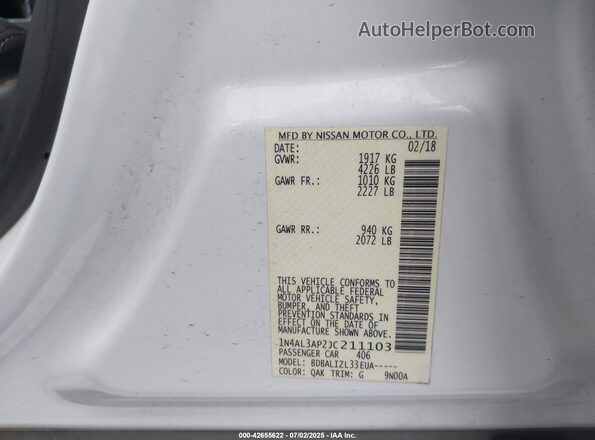 1N4AL3AP2JC211103 2018 NISSAN ALTIMA White Vista del compartimento del motor