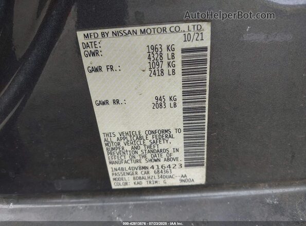 1N4BL4DV8MN416423 2021 NISSAN ALTIMA Gray Engine compartment view