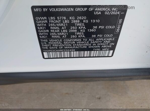1V2FE2CAXRC232496 2024 VOLKSWAGEN ATLAS White Engine compartment view