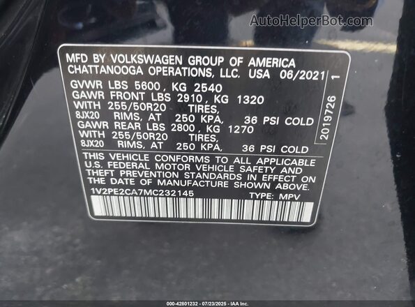 1V2PE2CA7MC232145 2021 VOLKSWAGEN ATLAS Черный Вид подкапотного пространства